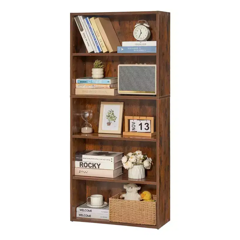 VIYET 5-Tier 53Tall Narrow Wooden Bookcase,Adjustable Shelf Open Freestanding Storage, Bedroom/Living Room/Office/Library,Brown