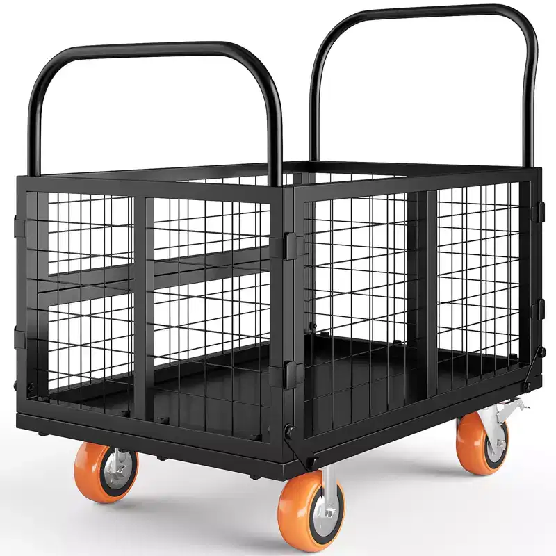 4 in1 Heavy Duty Platform Truck Cart with 1800lbs Capacity - Versatile Hand Truck, 6-Inch 360-Degree Swivel Wheels, for Warehouse, Garage, Grocery