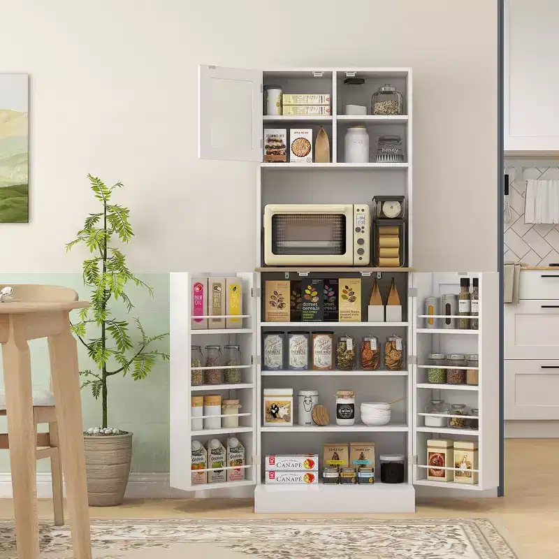 66.5 Tall Kitchen Pantry Cabinet, Kitchen Hutch, Microwave Cabinet with Adjustable Shelves for Dining Room