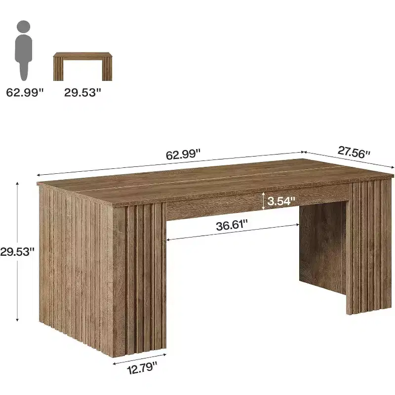 Lantine Modern Executive Desk, 63-Inch Large Office Computer Desk, Study Writing Table Workstation Business Furniture for Home Office, Brown
