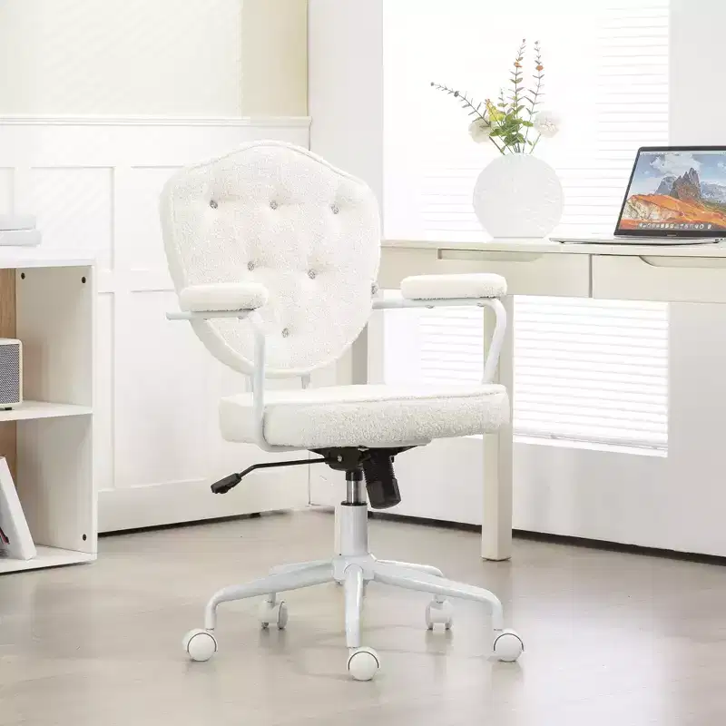 Upholstered Swivel Desk Chair with Adjustable Height and Fixed Arms – 39.8