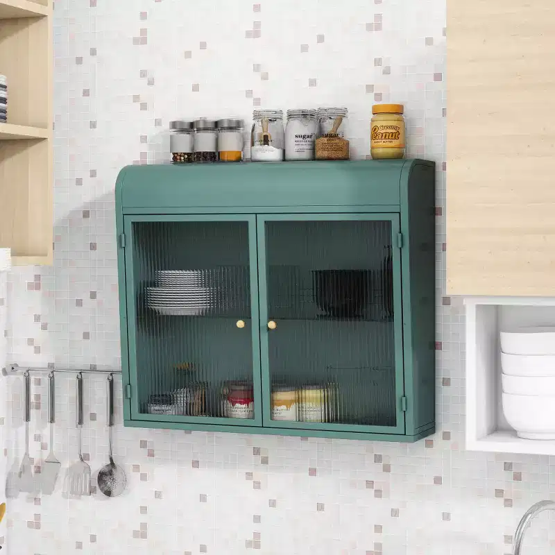 Chic Crate-Army Green 2-Door Wall-Mounted Metal Cabinet  Tempered Glass Shelves | Multi-Room | Bath, Kitchen, Office