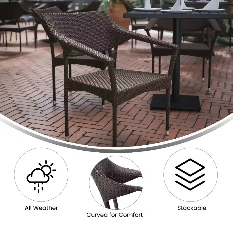 Flash Furniture Jace Commercial Grade Stacking Patio Chair, All Weather PE Rattan Wicker Patio Dining Chair
