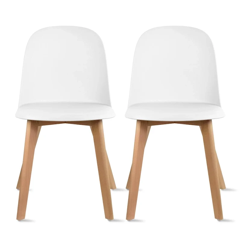 Set of 2 Dining Side Chair with Back Armless Plastic Seat Wooden Legs Kitchen Desk Task Computer
