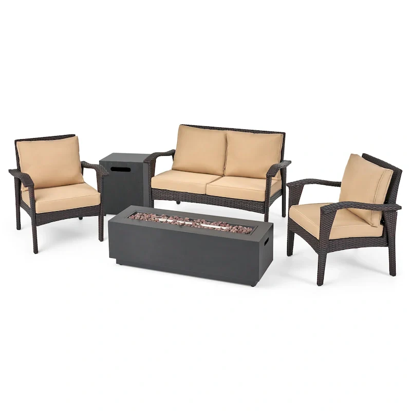 Kahala Outdoor 5-piece Wicker Fire Pit Chat Set by Christopher Knight Home