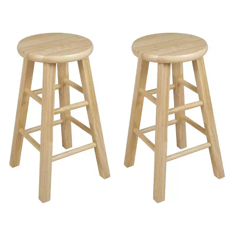 PJ Wood Classic Round-Seat 24 Tall Kitchen Counter Stools for Homes, Dining Spaces, and Bars with Backless Seats, 4 Square Legs, Natural (Set of 6)