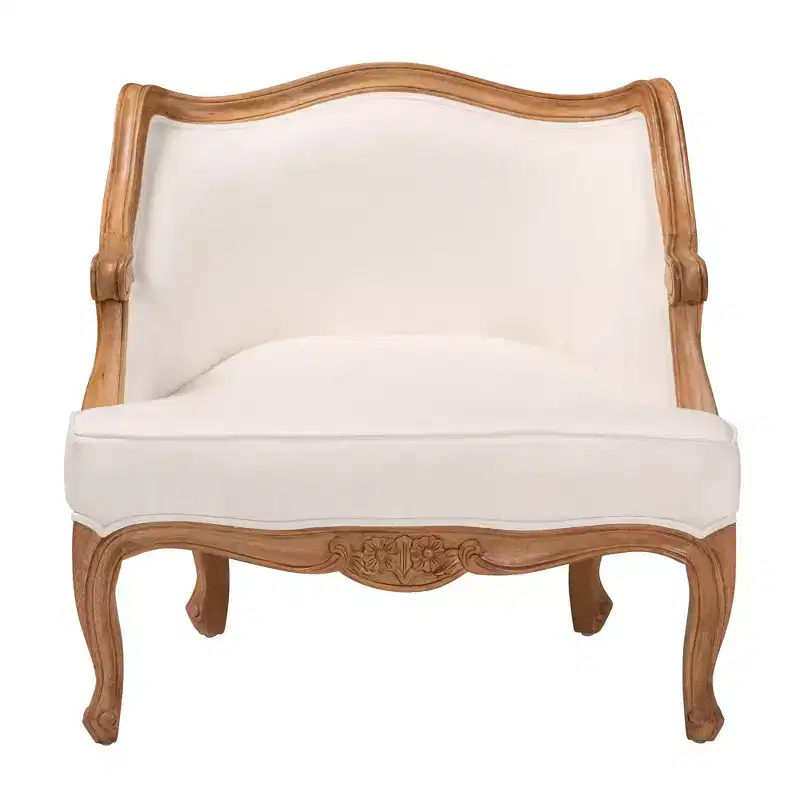 French-Inspired Accent Chair – Bayur Wood, Rattan, Foam Padded, No Assembly