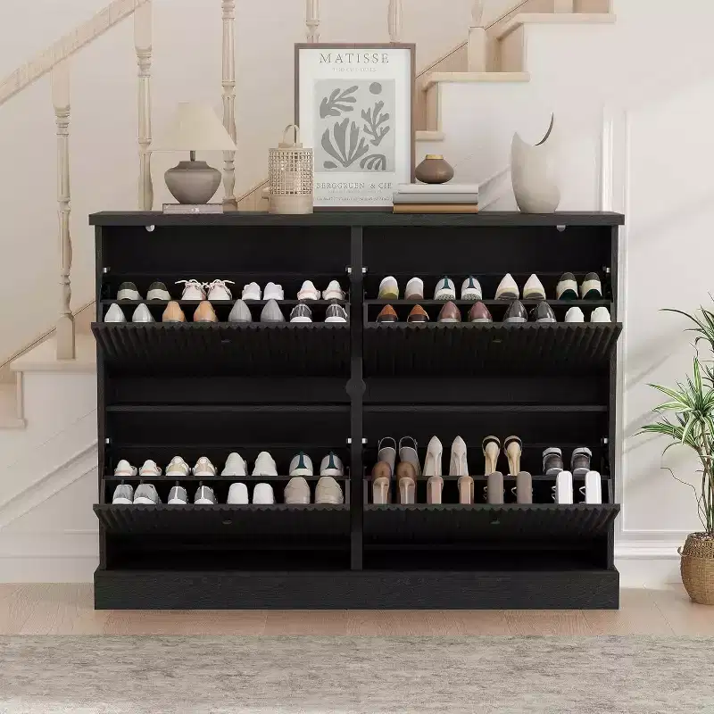 4-Drawer Shoe Cabinet with Fluted Design, Adjustable & Removable Shelves, Freestanding Narrow Entryway Organizer for Shoes and Small Items