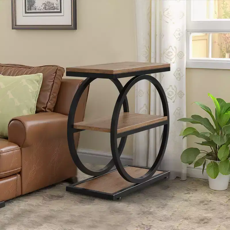 Industrial 3 Tier Sofa Side Table Slim Design Multifunctional Home Use
