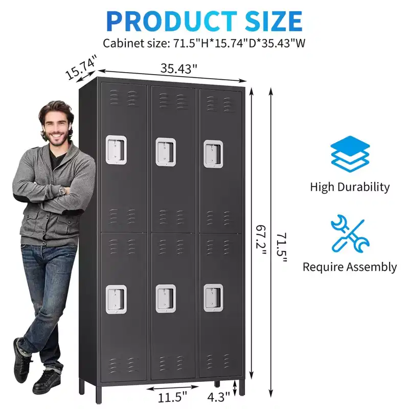 6 Door Employee Storage Locker, Metal Storage Locker Combination, Lockable Steel Tool Cabinet With Vents for Gym Home Office School Garage