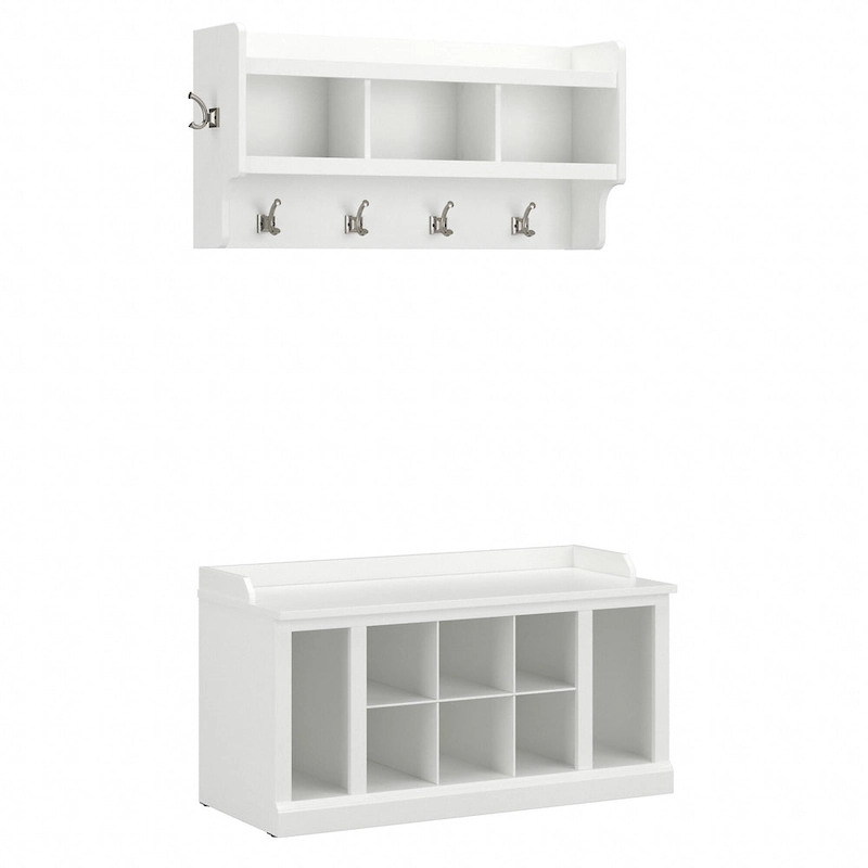 Woodland 40W Shoe Bench w/ Shelves & Wall Coat Rack by Bush Furniture