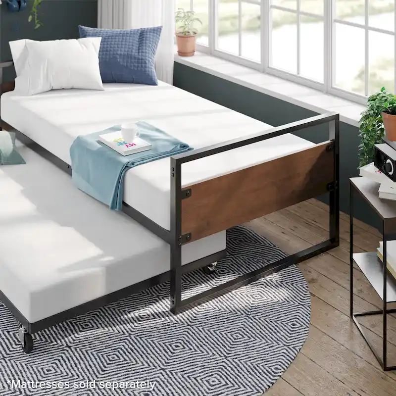 Priage by ZINUS Brown Bamboo and Metal Daybed with Trundle