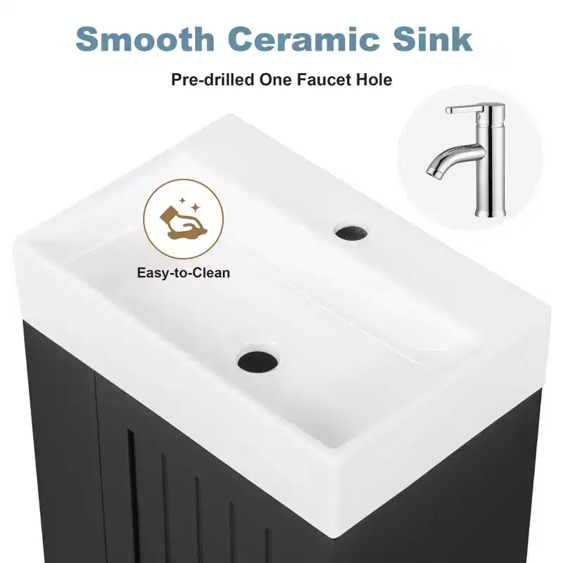 MAYEERTY 20 Bathroom Vanity Ceramic Sink MDF Storage Drawer Side Shelf Golden Handle Small Bathroom