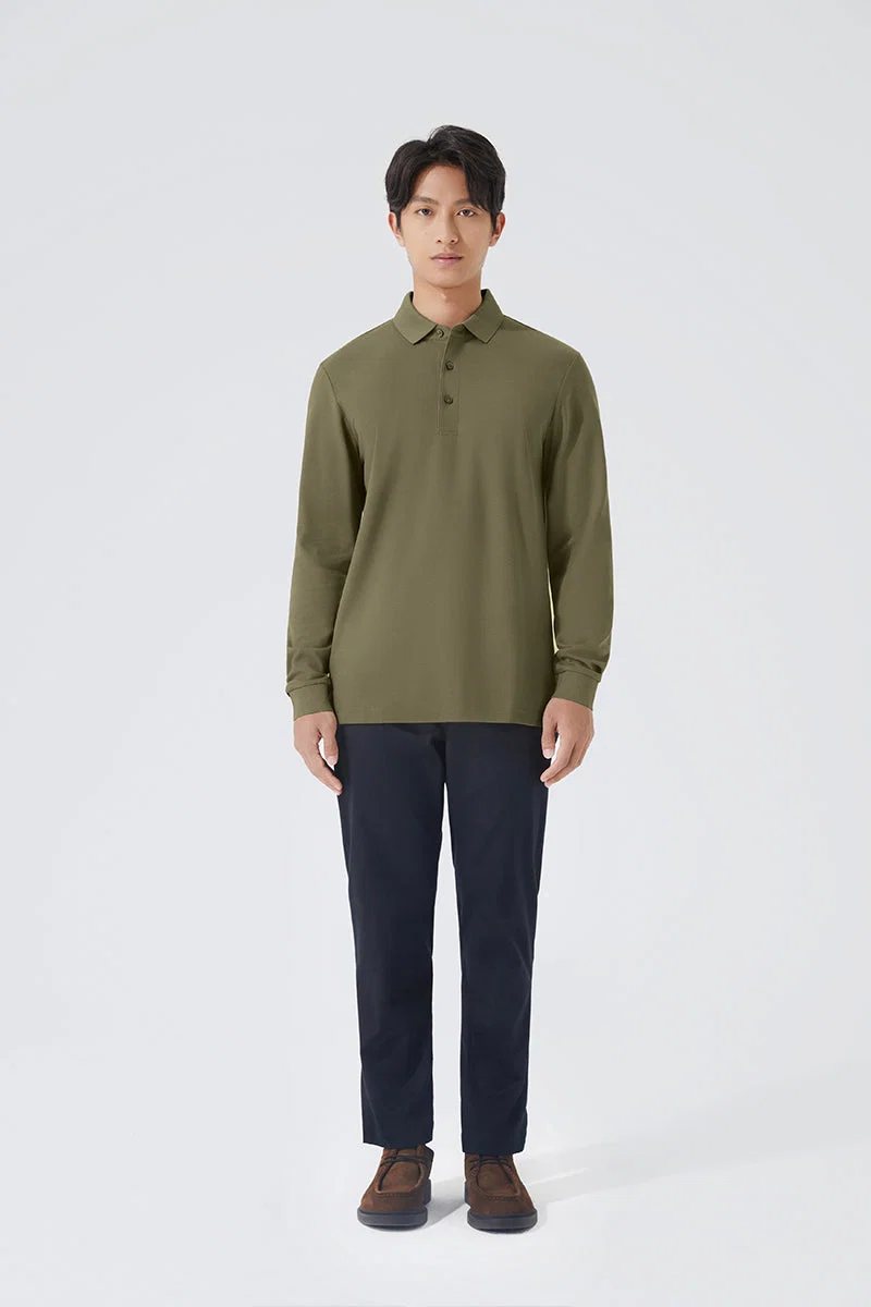 Pique Long Sleeve Polo – Olive