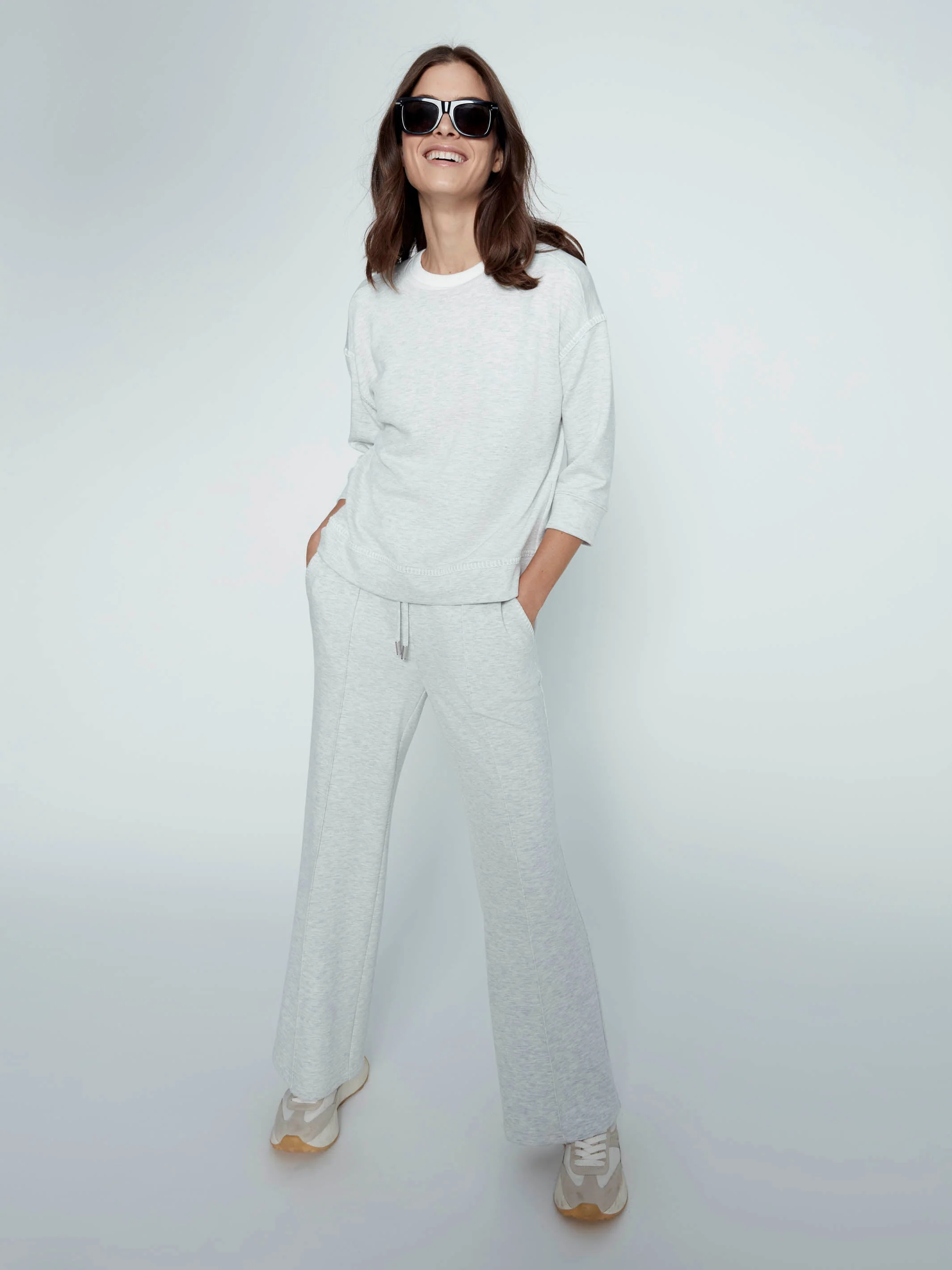 Wide Leg Jogger Pants - Heather Light Grey