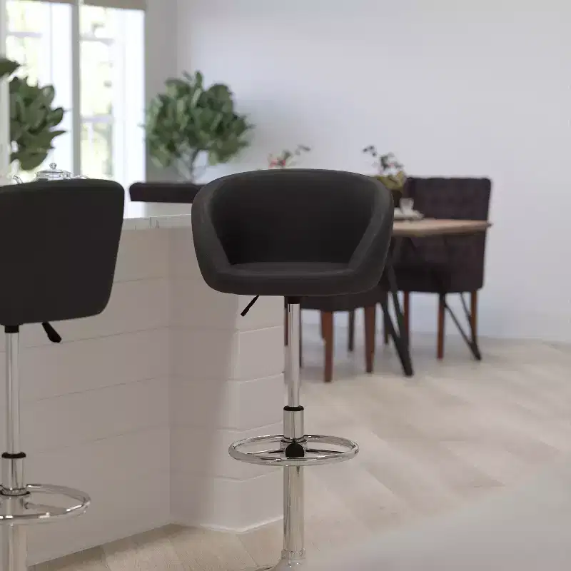 Bucket Seat Bar Stool with 360 Swivel, Adjustable Height and Metal Footrest
