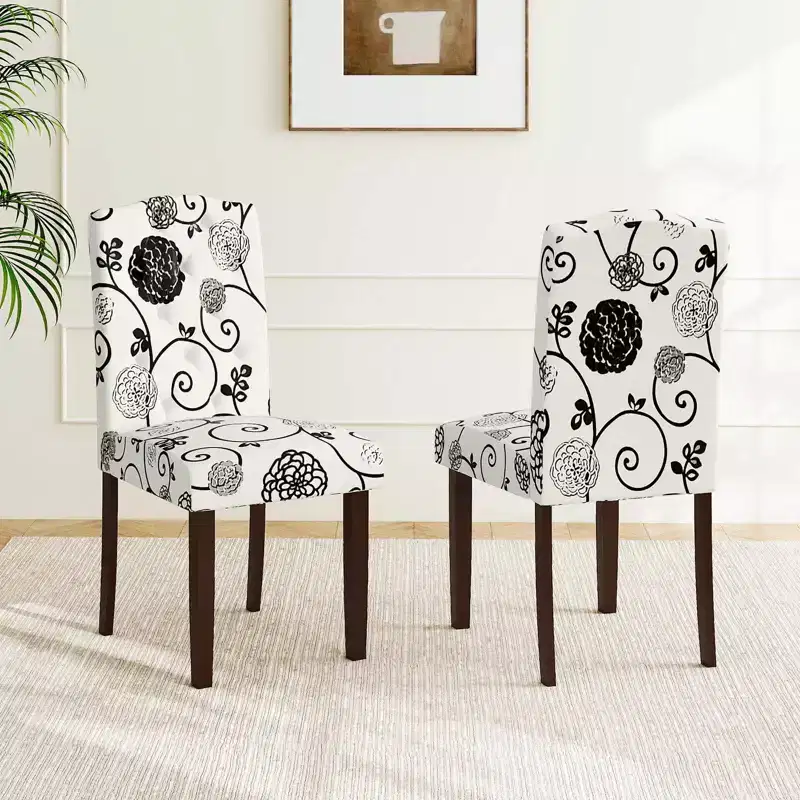 Costway Wooden Dining Chair Set of 2 with Rubber Wood Legs Padded Seat S Springs, Kitchen Beige/Gray