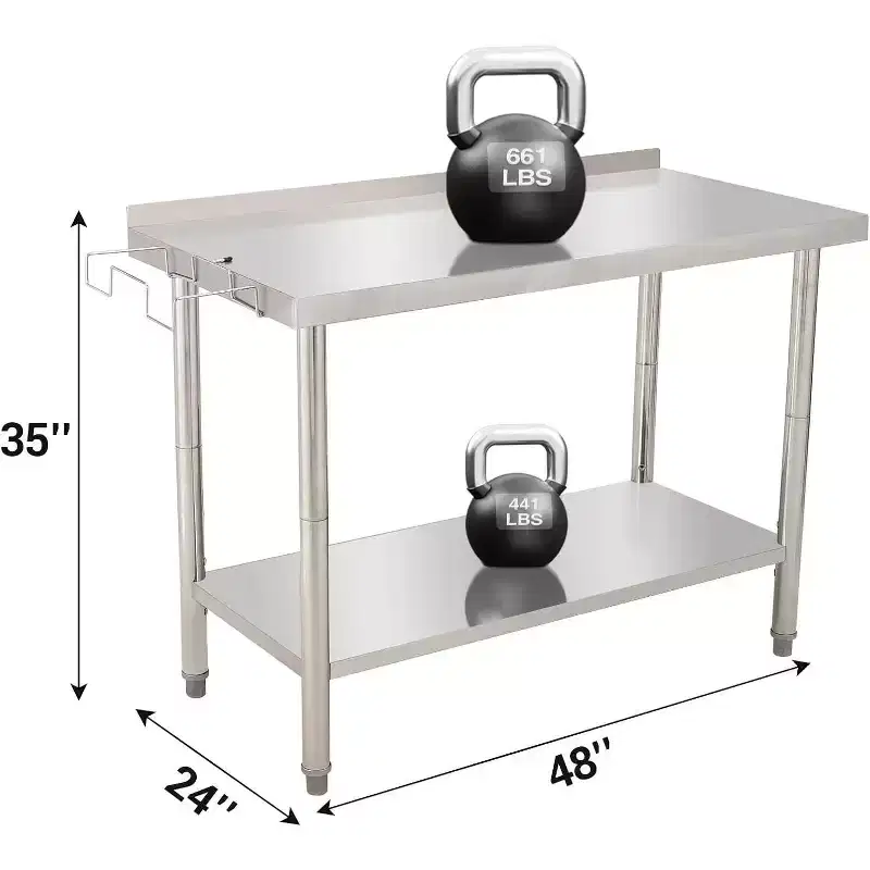 48x24x35in Commercial Metal Prep Table with Adjustable Undershelf, Heavy Duty Worktable for Kitchen, Restaurant, Home, Hotel, Workstation