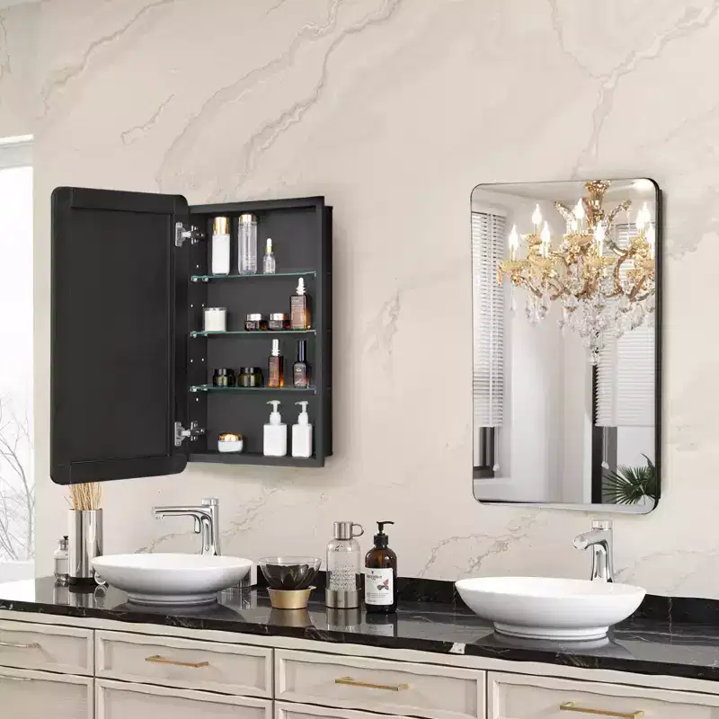 VEVOR Medicine Cabinet, 16.5 x 27.5 inch, Medicine Cabinet for Bathroom with Mirror, Aluminum Frame, 3-layer Adjustable Shelves, Black