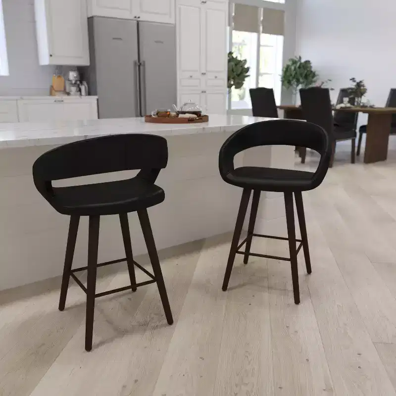 Merrick Lane 24 Inch Wood Ultramodern Bar Counter Stool With Black Upholstered Seat
