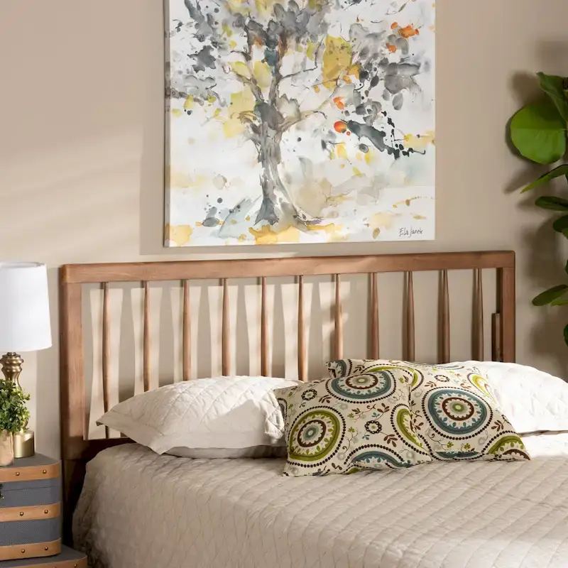 Contemporary Ash Walnut Wood Headboard, Twin Full Queen King Size, Bedroom Accent