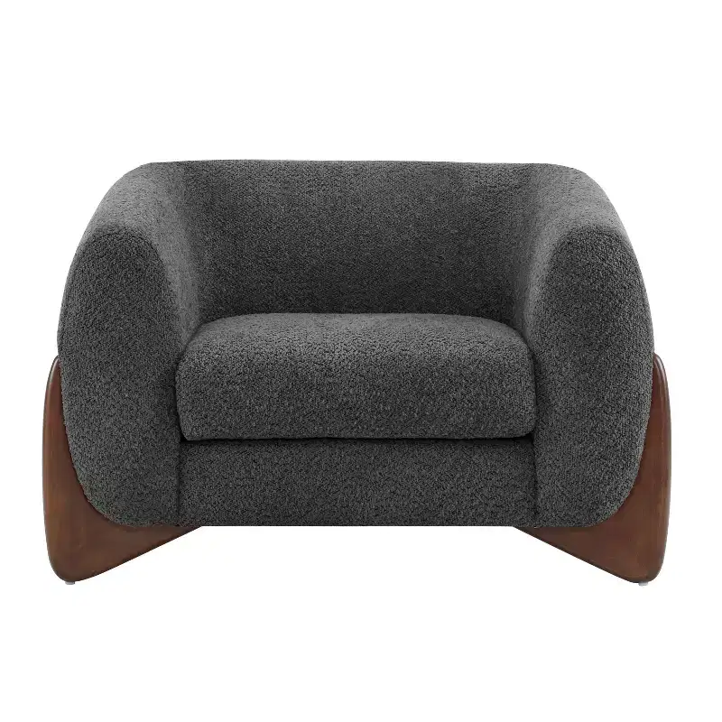 Birch Wood Boucle Upholstered Club Chair