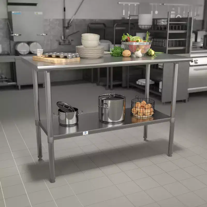 Emma and Oliver Stainless Steel 18 Gauge Prep and Work Table with Undershelf