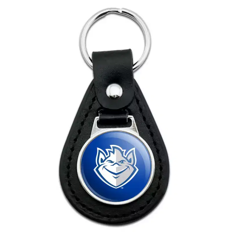 Saint Louis University Billiken Logo Black Leather Keychain