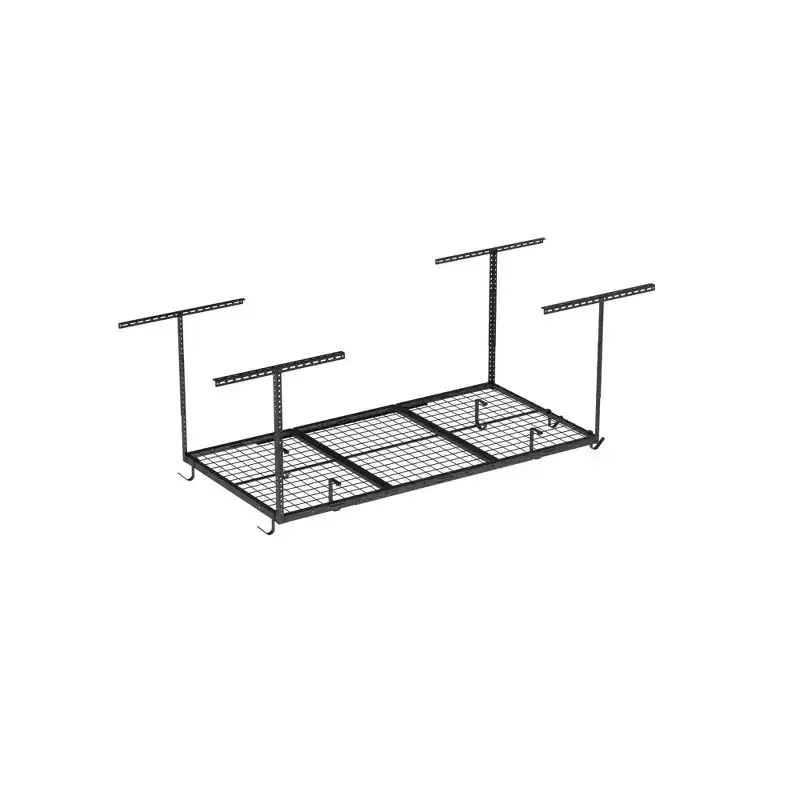 FLEXIMOUNTS OHK36B-E 3'x6' Overhead Garage Storage Ceiling Storage Rack with 8 Accessory Hooks Black