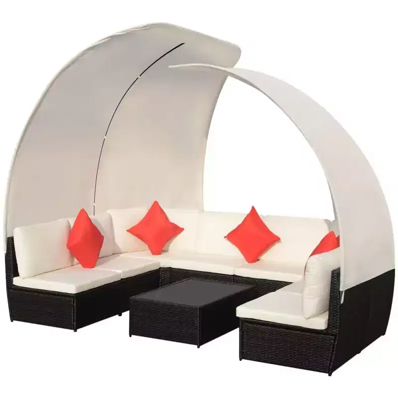 vidaXL Patio Lounge Set with Canopy Poly Rattan Anthracite