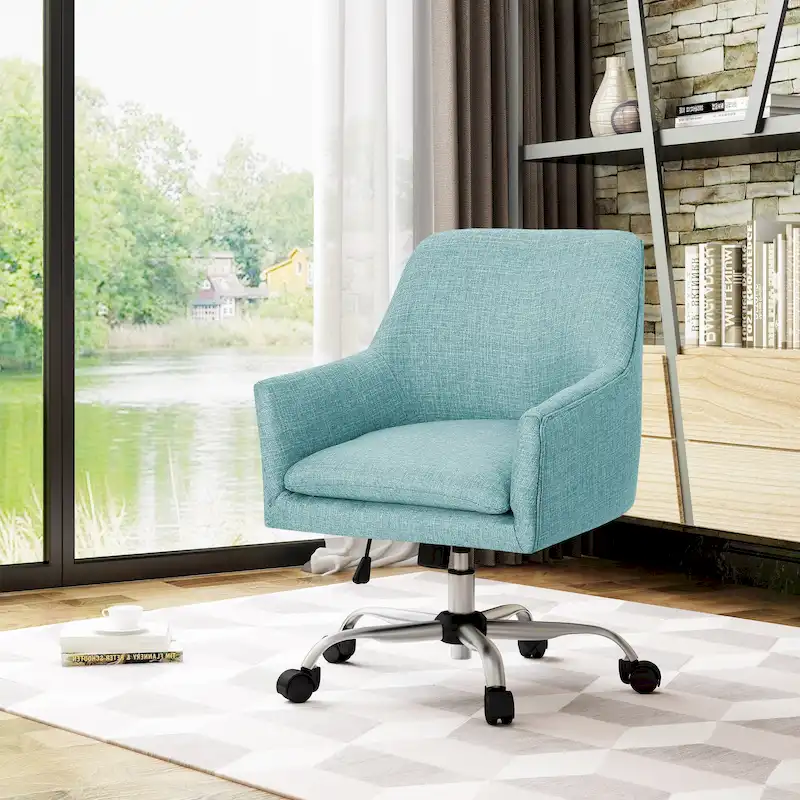 Mid-Century Modern Fabric Home Office Chair – Chrome Base, Swivel, 300 lb Cap