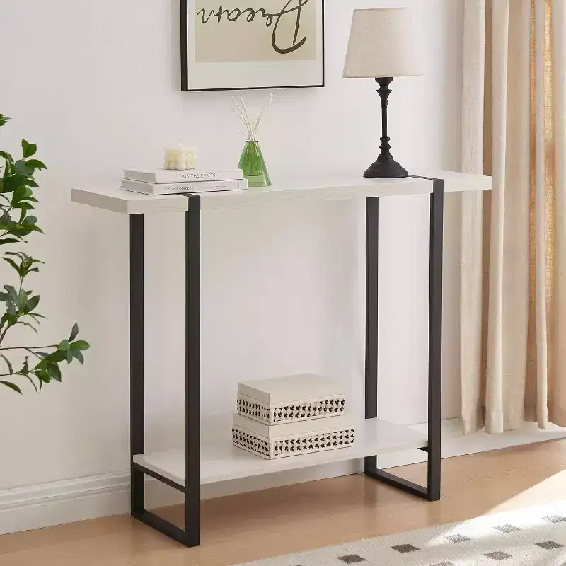 with Shelves - Modern Metal Wood Sofa Table for Living Room, Entryway, Hallway, Foyer