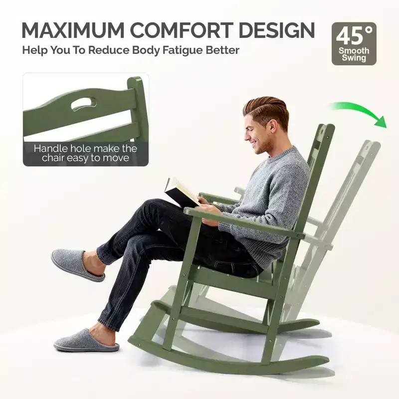 Karl Home | Solid Wood Patio Rocking Chair with Footrest