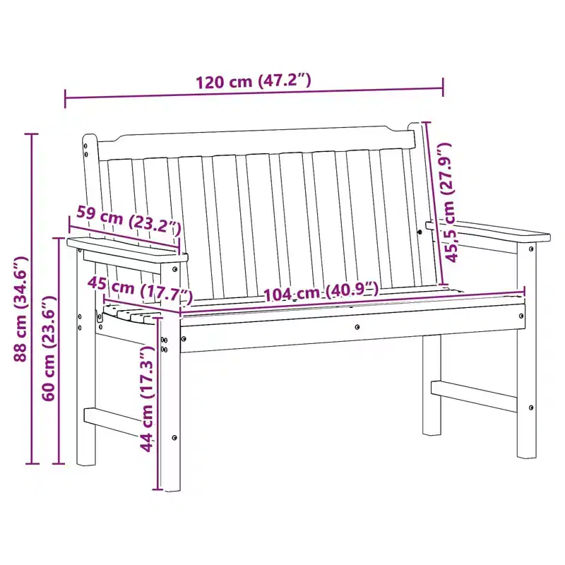 vidaXL Garden Bench 47.24 x 23.23 x 34.65 in HDPE