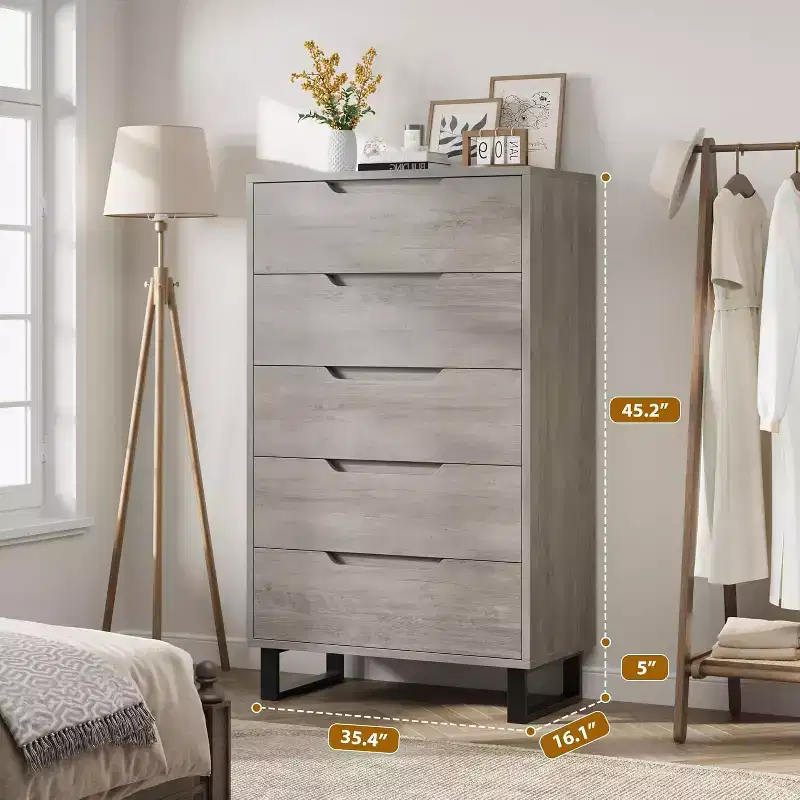 WhizMax Freestanding Elegant Tall Storage Dresser with 5 Ample Drawer Space