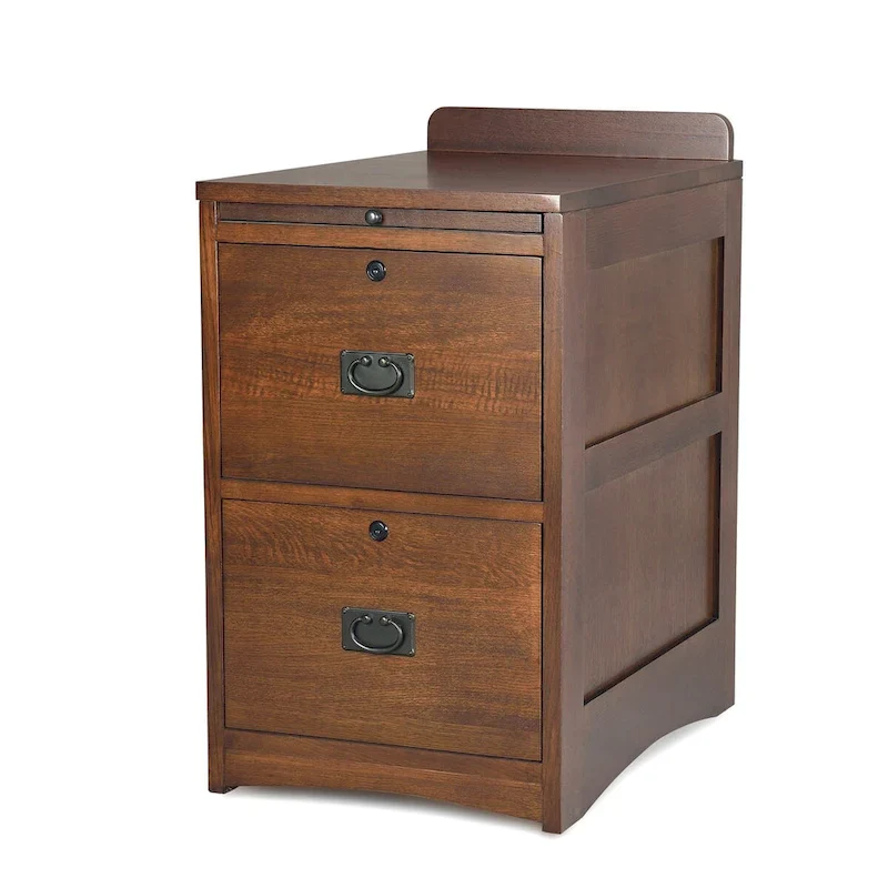 2-Drawer Quartersawn White Oak File Cabinet – Walnut Stain, Locking, Pull-Out Writing Tray
