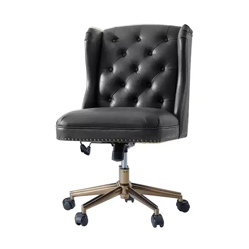Hazel Traditional Faux Leather Wingback Office Chair with Tufted|ARTFUL LIVING DESIGNS-CAMEL