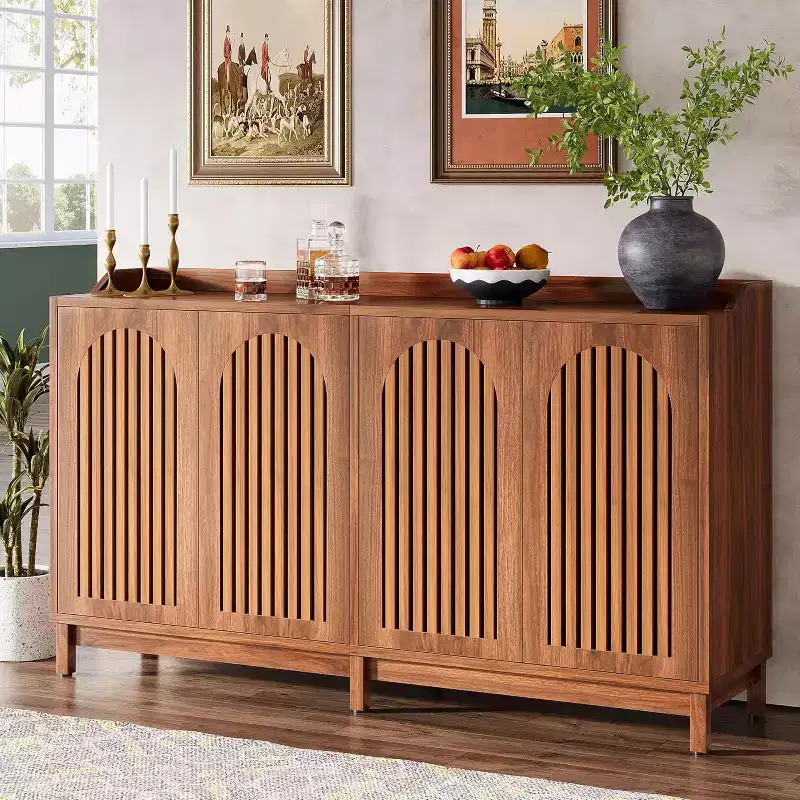 Kitchen Storage Cabinet, 57 Farmhouse Sideboard Buffet Cabinet with Shutter Door and Adjustable Shelf for Dining Room