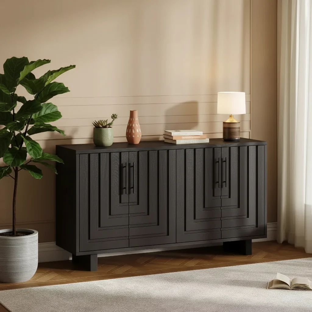 Mid Century Wooden Buffet Sideboard Storage Cabinet