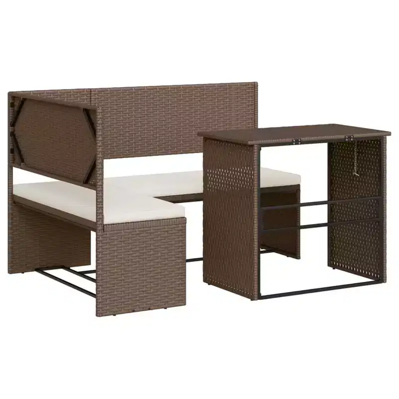 vidaXL Garden Sofa PE Rattan, Powder-Coated Steel L-Shaped Foldable
