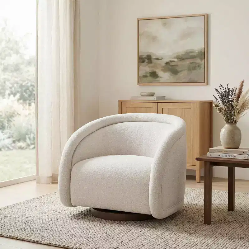 Christopher Knight Home Sabbo Modern Boucl Swivel Chair with Solid Wood Base
