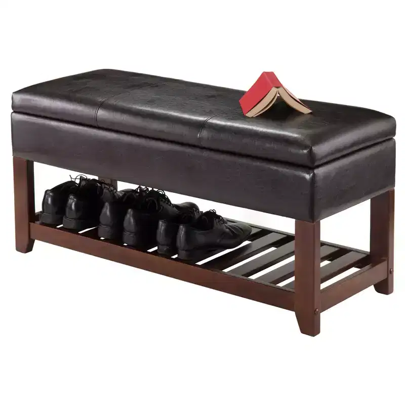 Monza Bench with Storage Chest and Shoe Rack, Faux Leather Cushion - Winsome
