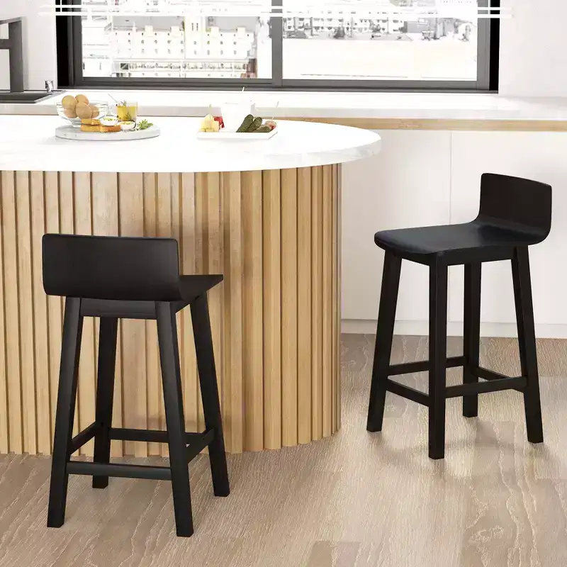 Costway 24.5 Wood Bar Stools Set of 2 with Solid Back & Seat Mid Century Bar Chairs Brown/Black/White