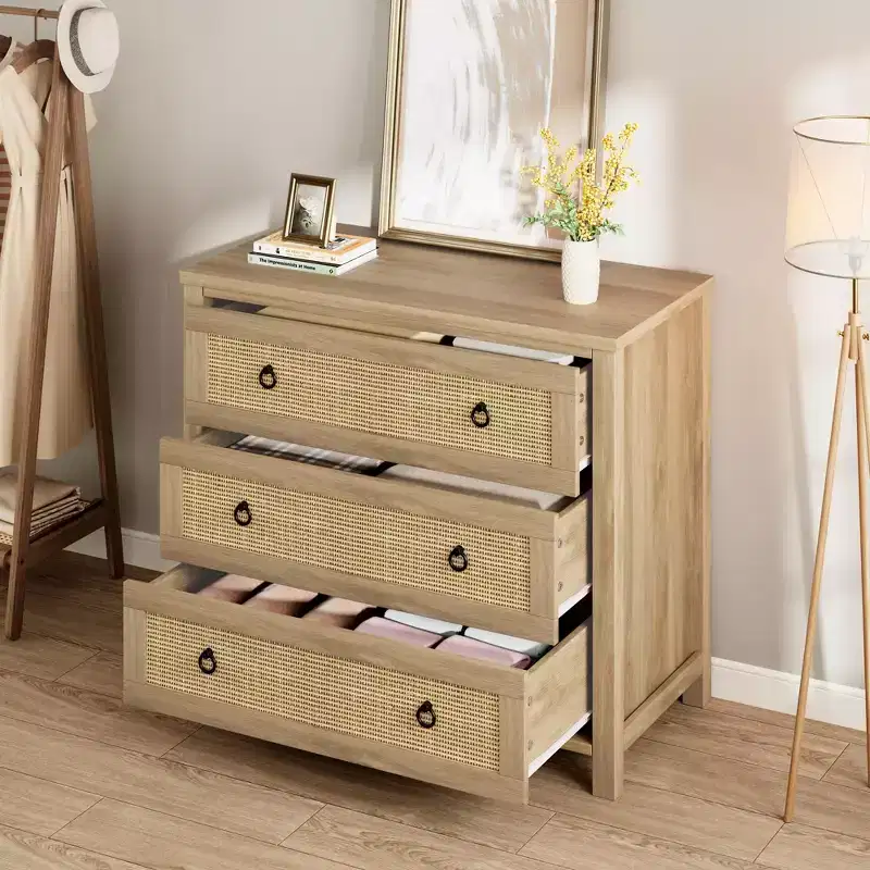 TROPOW Wide Dresser, Boho Wide Drawer Dresser with Storage, Wooden Closet Dressers Chest of Drawers Freestanding for Bedroom, Nursery, Living Room