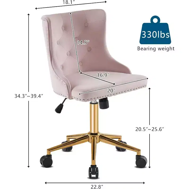 Velvet Armless Home Office Desk Chair, Cute Upholstered Vanity Makeup Chair with Back for Bedroom, Women and Girls