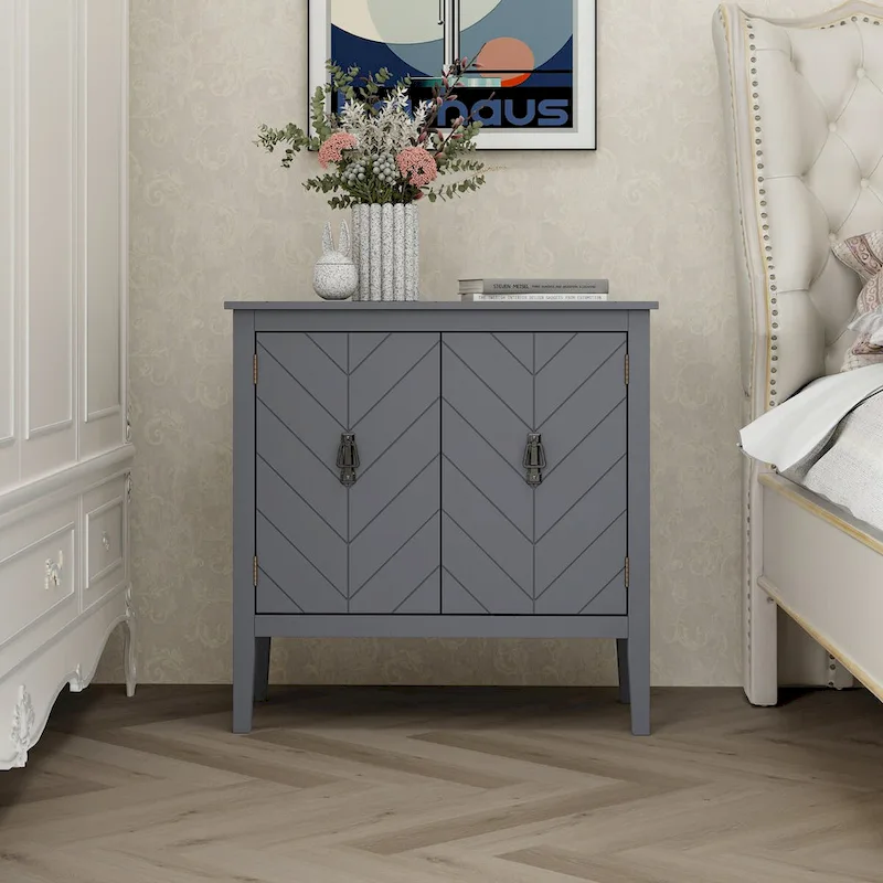 2-Door Vintage Sideboard with Adjustable Shelves – Black / Grey, MDF, Antique Copper Handles