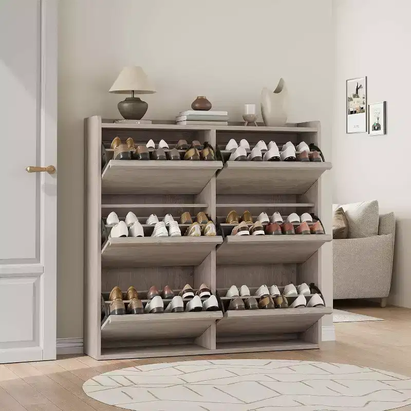 6-Drawer Wooden Shoe Cabinet with Adjustable Shelf - Hidden Shoe Organizer Storage for Entryway Hallway Living Room