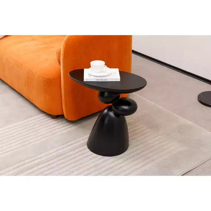 MAYEERTY Modern End Table, Fiberglass Side Table with Decoration, for Living Room, Bedroom, Guestroom