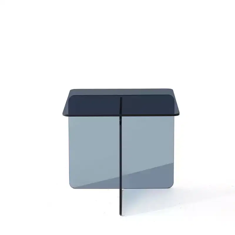 Black Glass Square End Table, Cross Legs Style, 1 Piece