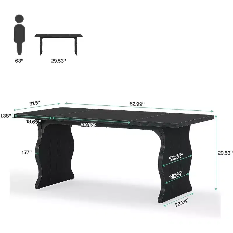 Lantine Dining Table for 4-6, 63 Rectangular Modern Kitchen Table, Farmhouse Large Kitchen & Dining Room Furniture,Black